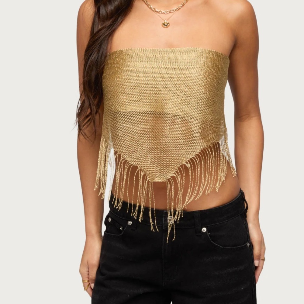NWT Edikted Gold Festival Fringe Waist Scarf Tie Wrap Shawl Cover Up Skirt